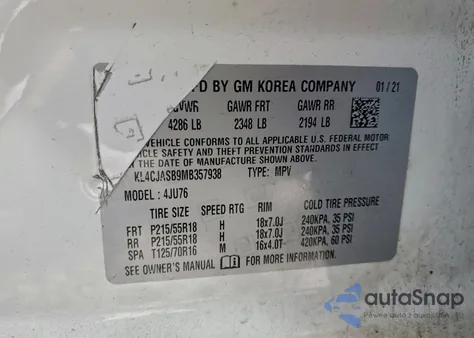 2021 Buick Encore Preferred из США, поврежденный, VIN KL4CJASB9MB357938